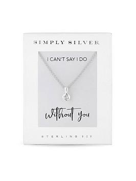 Simply Silver Gift Boxed Sterling Silver 925 With Cubic Zirconia Bezel Set Stone Necklace - Silver