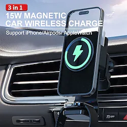 Wireless Charger 15 W Output Power 1 Port Car Charger Fast Wireless Charging Magnetic 3 in 1 For Apple Watch Cellphone AirPods 2 / AirPods Pro 1 PCS Lightinthebox