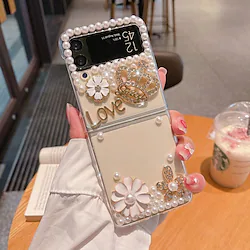Phone Case For Samsung Galaxy Back Cover Z Flip 4 Flip 3 Flip 2 Rhinestone Dustproof Shockproof Flower Crystal Diamond TPU Lightinthebox