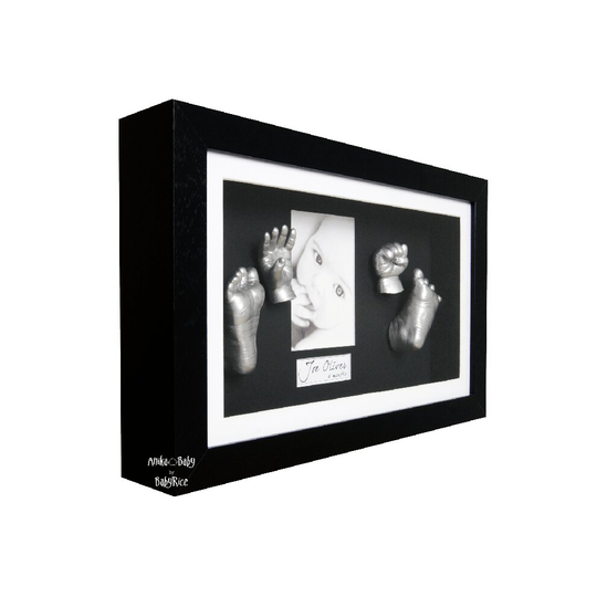 Large 3D Baby Casting Kit, Black Deep Box Display Frame, Silver Paint