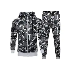 Men's Tracksuit Sweatsuit 2 Piece Athletic Winter Long Sleeve Breathable Soft Fitness Running Jogging Sportswear Activewear Camouflage Khaki Red Gray Lightinthebox