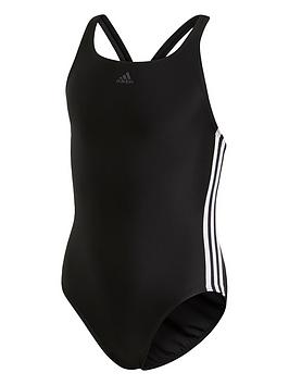 Adidas Girls Fit 3 Stripe Swimsuit - Black