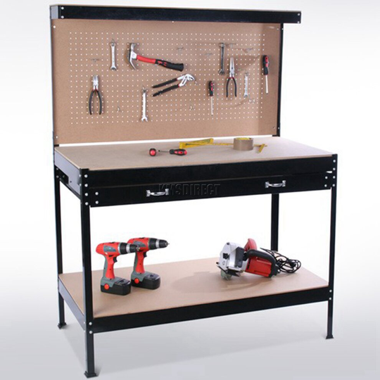 (Black) SwitZer Steel Garage Tool Box Work Bench Storage Pegboard Shelf DIY Workshop