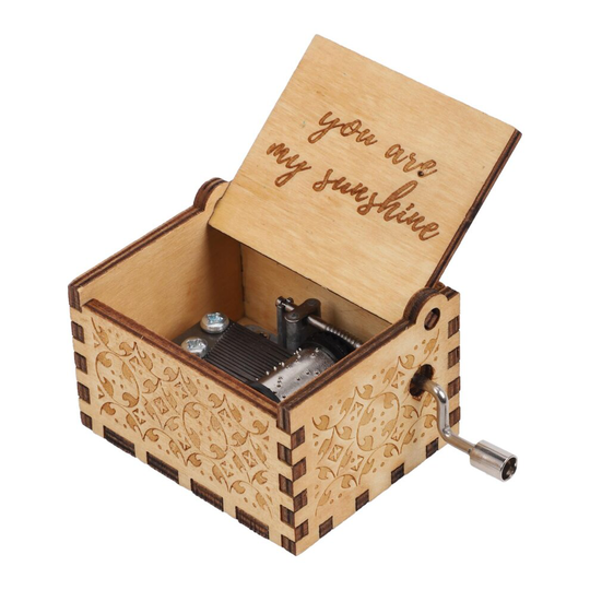 (You are my sunshine) Retro Wooden Music Box Hand Crank Engraved Musical Birthday Mother's Day Gift UK