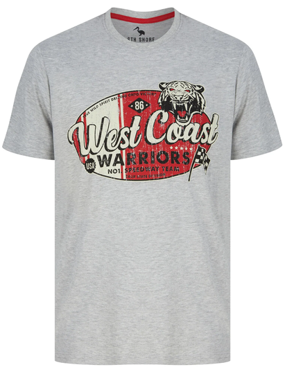 T-Shirts West Coast Warriors Motif Cotton Jersey T-Shirt in Light Grey Marl - South Shore / S - Tokyo Laundry