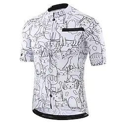 21Grams Men's Cycling Jersey Short Sleeve Bike Jersey Top with 3 Rear Pockets Mountain Bike MTB Road Bike Cycling UV Resistant Breathable Quick Dry Back Pocket Green Yellow Orange Animal Cat Graffiti Lightinthebox