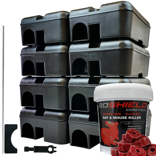 Roshield Rat Block & Bait Box Control Kit - Large Infestations (8 Boxes & 3kg Blocks)