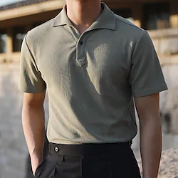 Men's Polo Shirt Golf Shirt Plain Turndown Apricot Black Brown Green Outdoor Work Short Sleeve Patchwork Clothing Apparel Fashion Streetwear Business Classic Lightinthebox