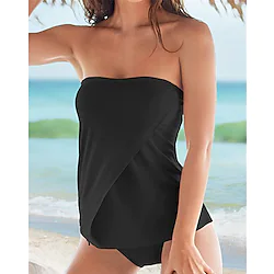 Women's Swimwear Tankini 2 Piece Plus Size Swimsuit Backless 2 Piece for Big Busts Solid Color Pure Color Light Blue Black Blue Fuchsia Red Bandeau Strapless Bathing Suits New Beach Wear Simple Lightinthebox