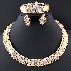 Hoop Earrings Four-piece Suit Gold Alloy 1 Necklace 1 Bracelet 1 Ring Earrings Women's Stylish Basic Africa Classic Flower Jewelry Set For Party Wedding Engagement / Bridal Jewelry Sets / Open Ring Lightinthebox