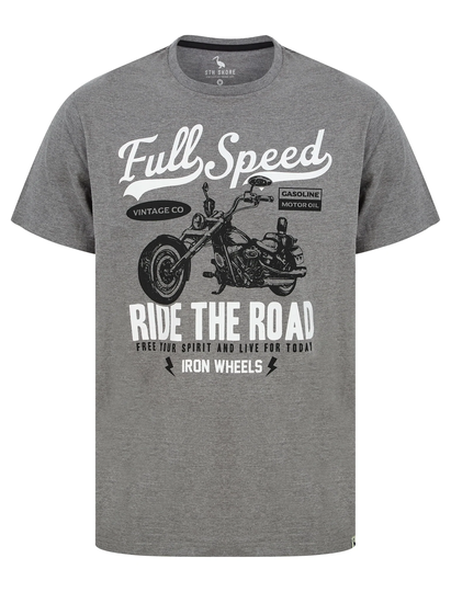 T-Shirts Full Speed Motif Cotton Jersey T-Shirt in Mid Grey Marl - South Shore / S - Tokyo Laundry