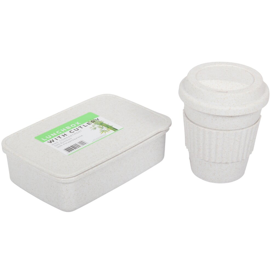 4pc Jolie Max Bamboo Lunch Box Set | Lunch Box, Cutlery & Coffee Cup Set