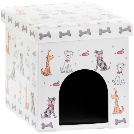 Foldable Dog House Pet Box Bed Doodle Print Design Travel Carrier with Lid