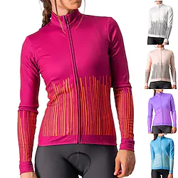 21Grams Women's Cycling Jersey Long Sleeve Bike Jersey Top with 3 Rear Pockets Mountain Bike MTB Road Bike Cycling Breathable Quick Dry Moisture Wicking Reflective Strips Purple Rosy Pink Red Stripes Lightinthebox