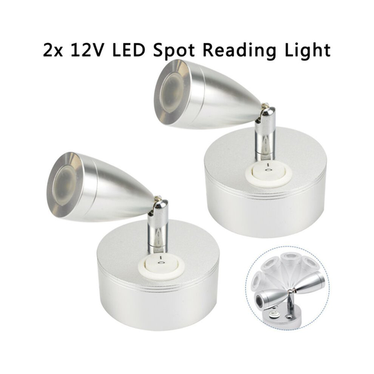 2x 12V LED Spot Reading Light Switch Camper Van Caravan Boat Interior Light Hot