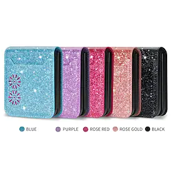 Phone Case For Samsung Galaxy Flip Z Flip 4 Z Flip 3 Flip Card Holder Slots Solid Colored Glitter Shine PU Leather Lightinthebox