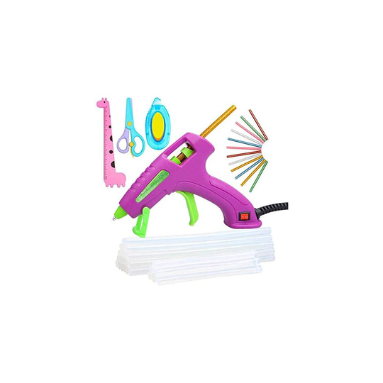 Hot Glue Gun 30W + 38 Multicoloured Glue Sticks for Kids Mini Glue Gun + Ruler Scissors Double-Sided Tape for Craft Hobby Art DIY Home Office Repair