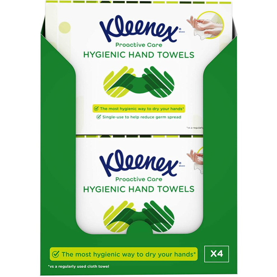 Kleenex Household Hand Towels, Proactive Care - Super Absorbent & Hygienic - 4 Boxes (384 Paper Towels)