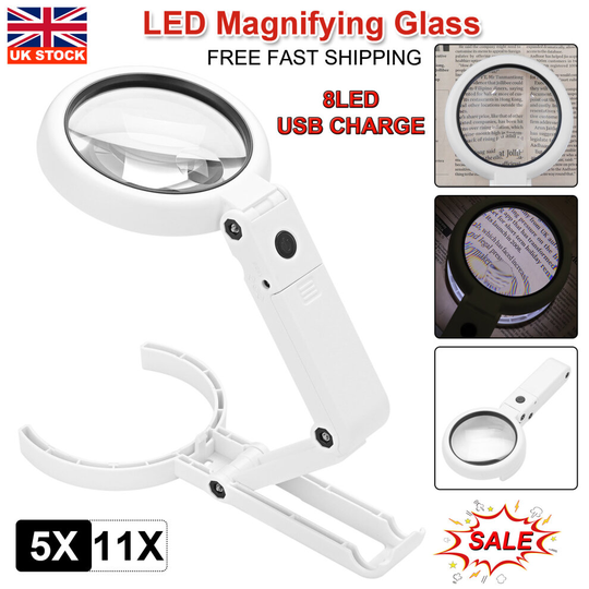 Large Magnifying Glass With 8 LED Light Illuminated Reading