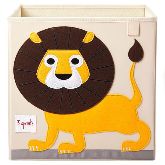 3 Sprouts Multipurpose Kids Storage Toy Box Foldable Organizer Cube Bin, Lion