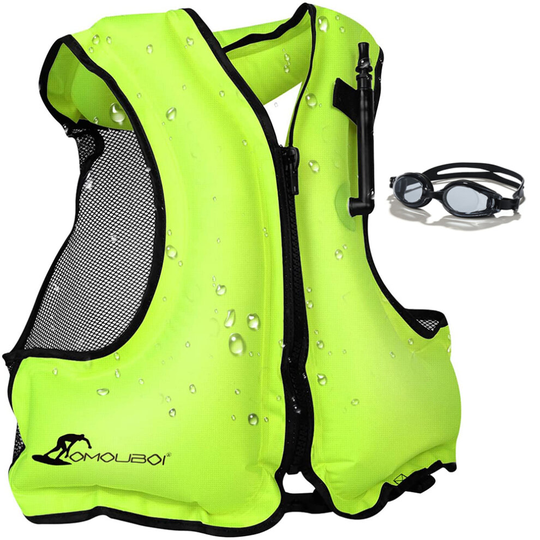 (Neon green) Inflatable Swim Vest for Adult,Buoyancy Aid Safety Snorkel Flotation Jackets Women Men Kayaking Swimming Fishing Boating Diving Vest for