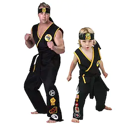 Cobra Kai Karate Kid Outfits Masquerade Men's Women's Boys Movie Cosplay Sports Cosplay Black Top Pants Waist Belt Carnival Children's Day Masquerade Polyester / Machine wash / Washable / Girls' Lightinthebox