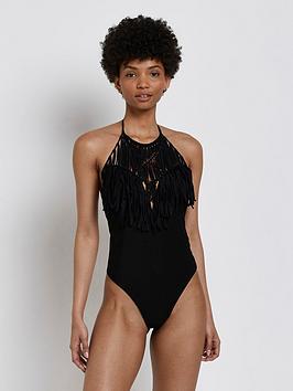River Island Halter Neck Swimsuit - Black, Black, Size 6, Women