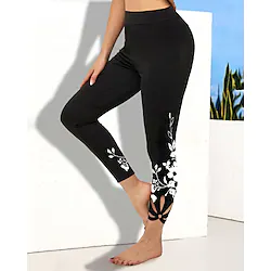 Women's Yoga Pants Cut Out Tummy Control Butt Lift Quick Dry High Waist Yoga Fitness Gym Workout Cropped Leggings Bottoms Floral White Black Black Combo Sports Activewear Stretchy Skinny / Athletic Lightinthebox