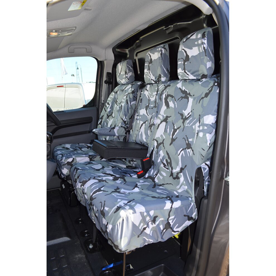 (Front 3 (With Worktray), Grey Camouflage) TURTLE COVERS Toyota Proace 2016+ Seat Covers