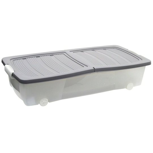 (Grey) Under Bed Large Storage Box | Stackable With Wheels