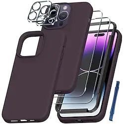 [5 in 1]Phone Case For Apple iPhone 14 13 Pro Max Plus Liquid Silicone Case with 2 Pack Screen Protector 2 Pack Camera Lens Protector Scratch Resistant Full-Body Drop Protection Shockproof Case Lightinthebox