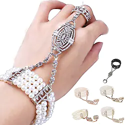 1920s Flapper Bracelet Ring Set Roaring 20s The Great Gatsby Art Deco Pearl Crystals Jewerly Accessories Lightinthebox