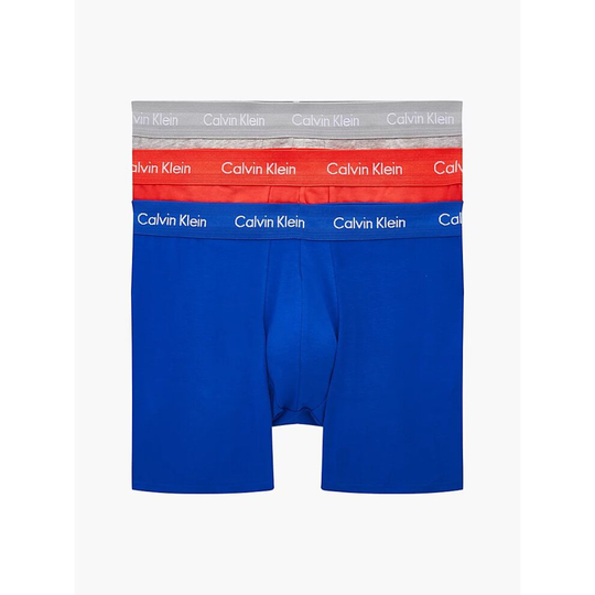 (M) Calvin Klein 3 Pack Boxer Briefs - Cotton Stretch - Royalty / Grey Heather / Exotic Coral