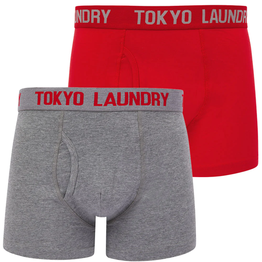 Mens Underwear Lumber 2 (2 Pack) Boxer Shorts Set in Mars Red / Mid Grey Marl - Tokyo Laundry / S - Tokyo Laundry