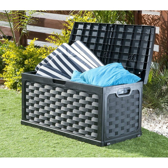 Starplast Waterproof Garden Storage Box Bench Rattan Wicker Effect XL