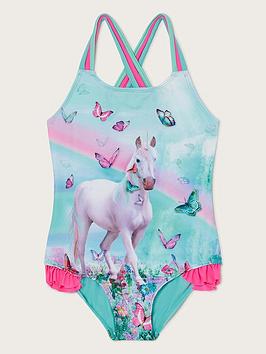 Monsoon Girls S.E.W. Digital Rainbow Unicorn Swimsuit - Blue
