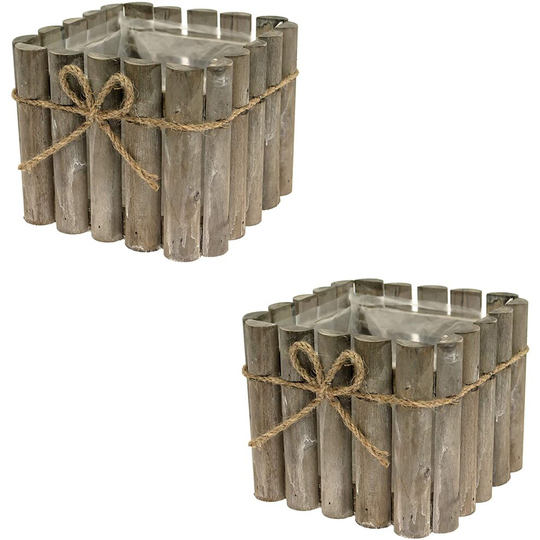 (Set of 2 Small) Picket Fence Square Wood Wooden Square Planter Flower Box Pot with Plastic Liner