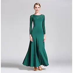 Ballroom Dance Dress Pure Color Tulle Women's Training Performance Long Sleeve Polyester Lightinthebox