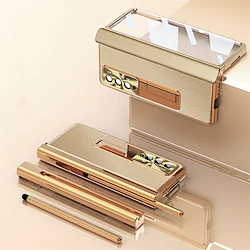 Phone Case For Samsung Galaxy Flip Z Fold 4 Z Fold 3 Bumper Frame Pencil Holder Flip Solid Colored PC PU Leather Lightinthebox