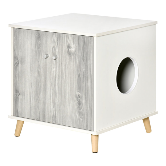 PawHut Cat Litter Box Enclosure End Table with 2 Magnetic Door Wide