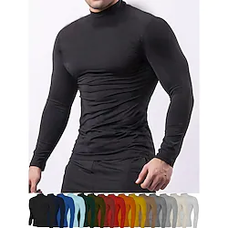 Men's Workout Shirt Compression Shirt Long Sleeve Compression Clothing Athletic Athleisure Winter High Neck Cotton Breathable Quick Dry Sweat wicking Running Jogging Training Sportswear Activewear Lightinthebox
