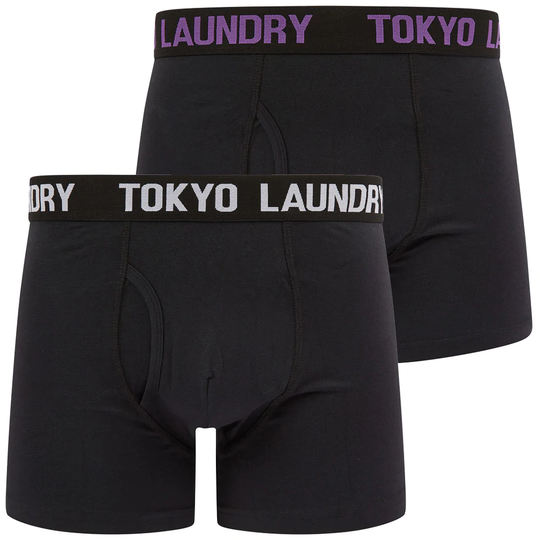 Mens Underwear Tilson (2 Pack) Boxer Shorts Set in Pansy Purple / Bright White - Tokyo Laundry / S - Tokyo Laundry