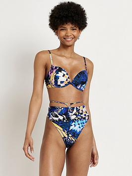 River Island Plunge Abstract Bikini Top - Purple, Purple, Size 8, Women