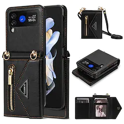 Phone Case For Samsung Galaxy Flip Z Flip 4 Z Flip 3 Wallet Flip Zipper Solid Colored TPU PU Leather Lightinthebox