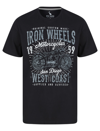 T-Shirts Iron Wheels Motif Cotton Jersey T-Shirt in Jet Black - South Shore / S - Tokyo Laundry