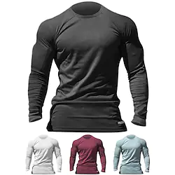 Men's Workout Shirt Running Shirt Long Sleeve Top Athletic Athleisure Winter Breathable Quick Dry Soft Running Jogging Training Sportswear Activewear Solid Colored Black White Fuchsia Lightinthebox