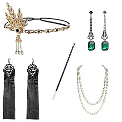 Charleston Retro Vintage Roaring 20s 1920s The Great Gatsby Flapper Headband Women's Costume Vintage Cosplay Party / Evening Gloves Masquerade / Headwear / Necklace / Earrings / Earrings / Necklace Lightinthebox