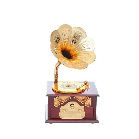 1 PC Retro Style Gramophone Shape Music Box for Horn Crafts Decoration Retro Brown_12.5*10.5*21.5 cm