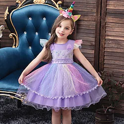 Fairytale Princess Unicorn Flower Girl Dress Tulle Dresses Tutus Girls' Movie Cosplay Cosplay Halloween White Yellow Rosy Pink Dress Halloween Carnival Masquerade Polyester Lightinthebox