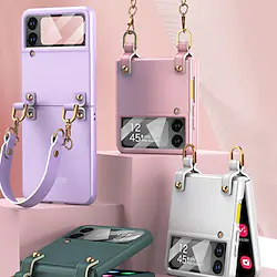 Phone Case For Samsung Galaxy Flip Z Flip 4 Portable Flip Full Body Protective Solid Colored PC Lightinthebox